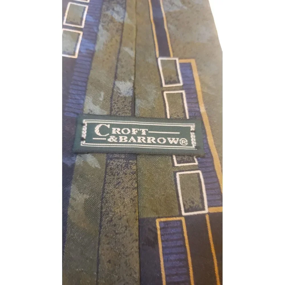 Vintage Croft & Barrow All Silk Necktie Mens Made in USA Blue Green‎
